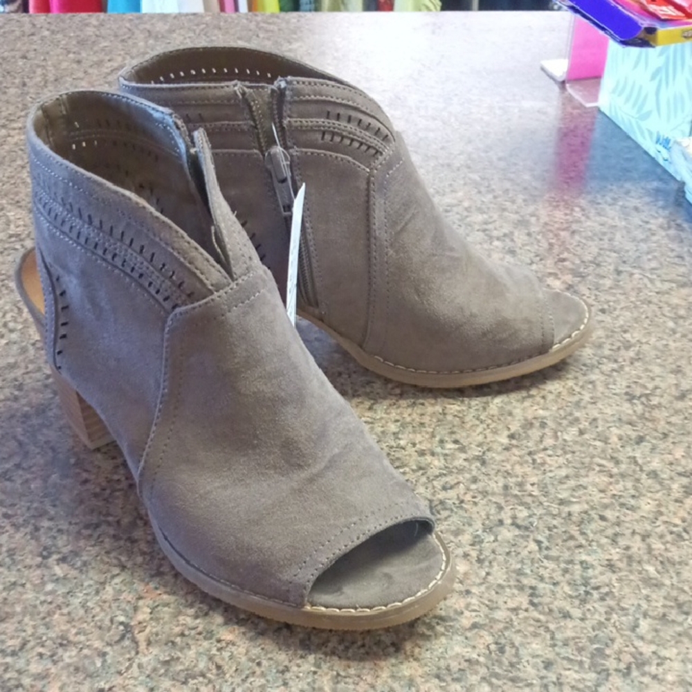 Sonoma Taupe Peep-Toe Ankle Booties